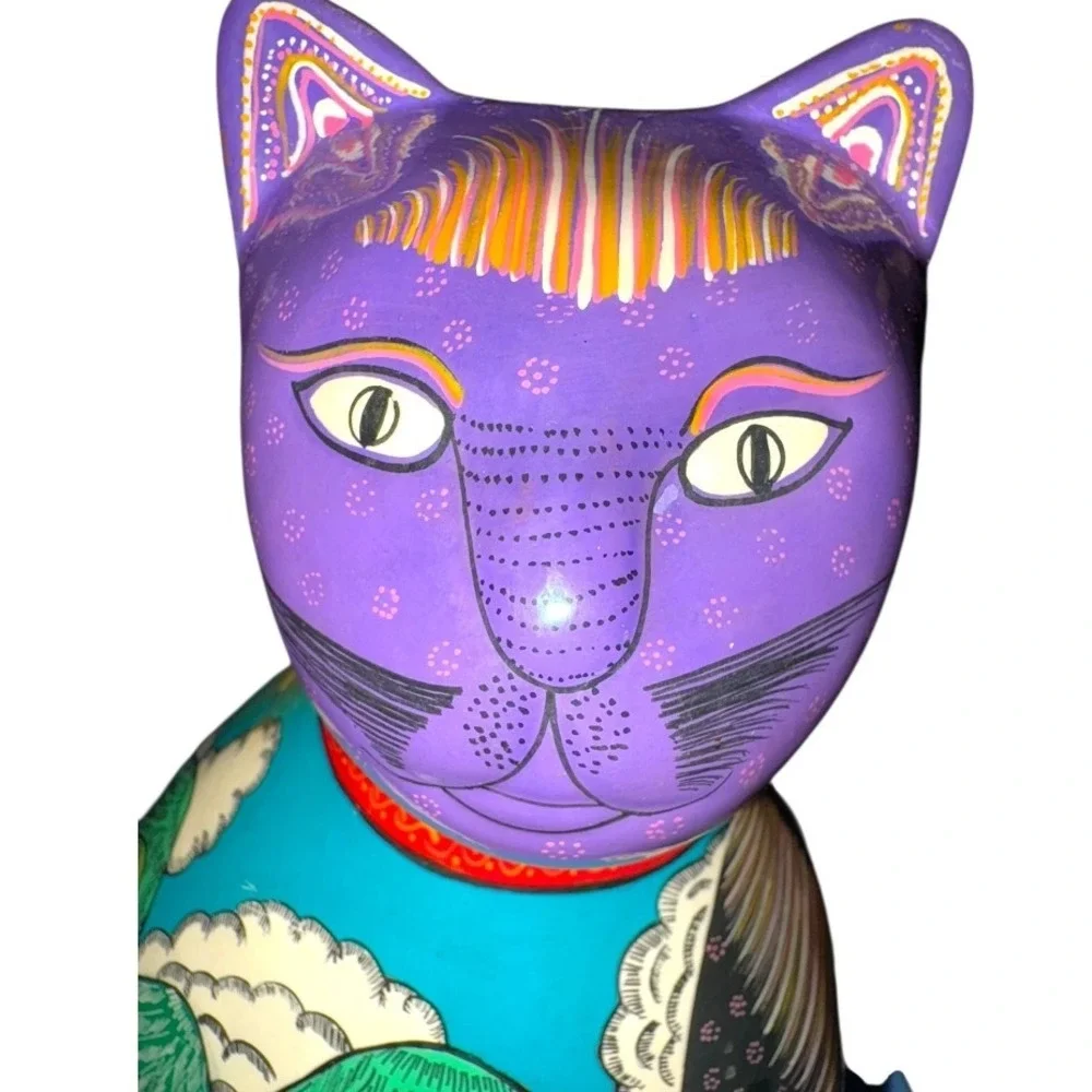 Large‎ Hand Painted Nicaraguan Folk Art Cat Sculpture San Juan de Oriente